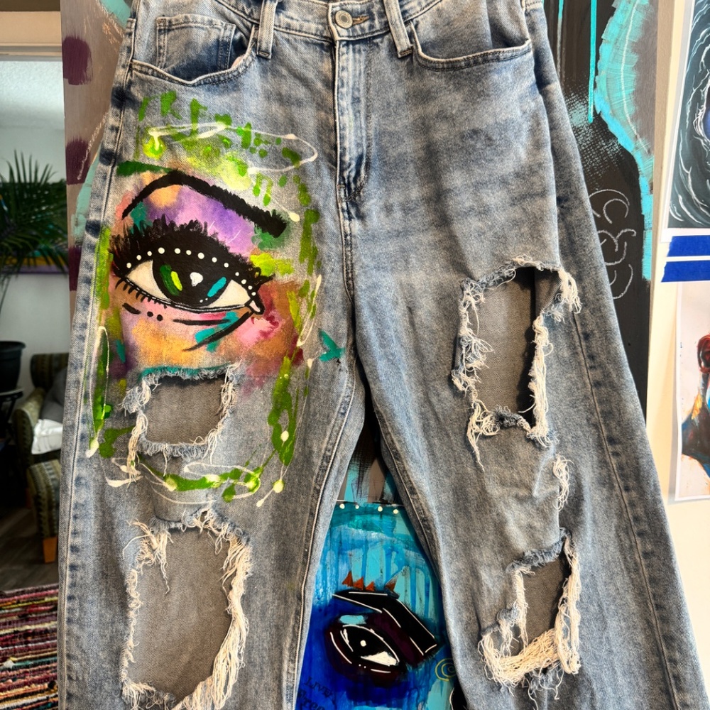 Winnie Woodson | Hand-Painted "Vision" 90s Wide Leg Jeans